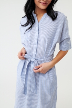 Womens blue and white drop shoulder patch pocket modest dress
